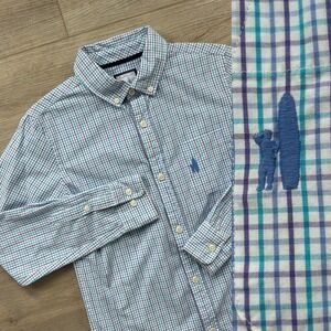 Johnnie-O Boys Size‎ 12 Performance Seafoam Plaid Button Down Shirt